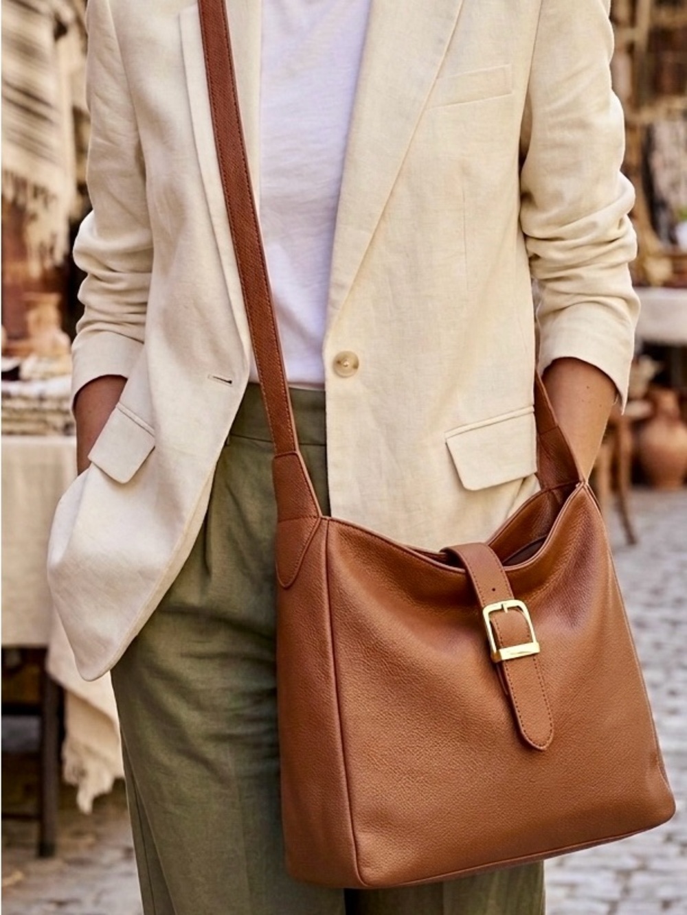 Chic Brown Leather Cross Body Bag